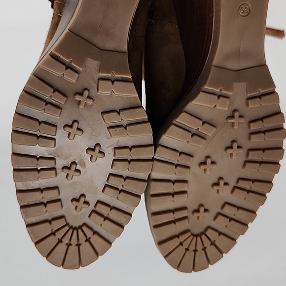 Fabianelli Tan Suede Lined Ankle Boots Almond Toe Stacked Wedge Sole Size 39 - Picture 13 of 16